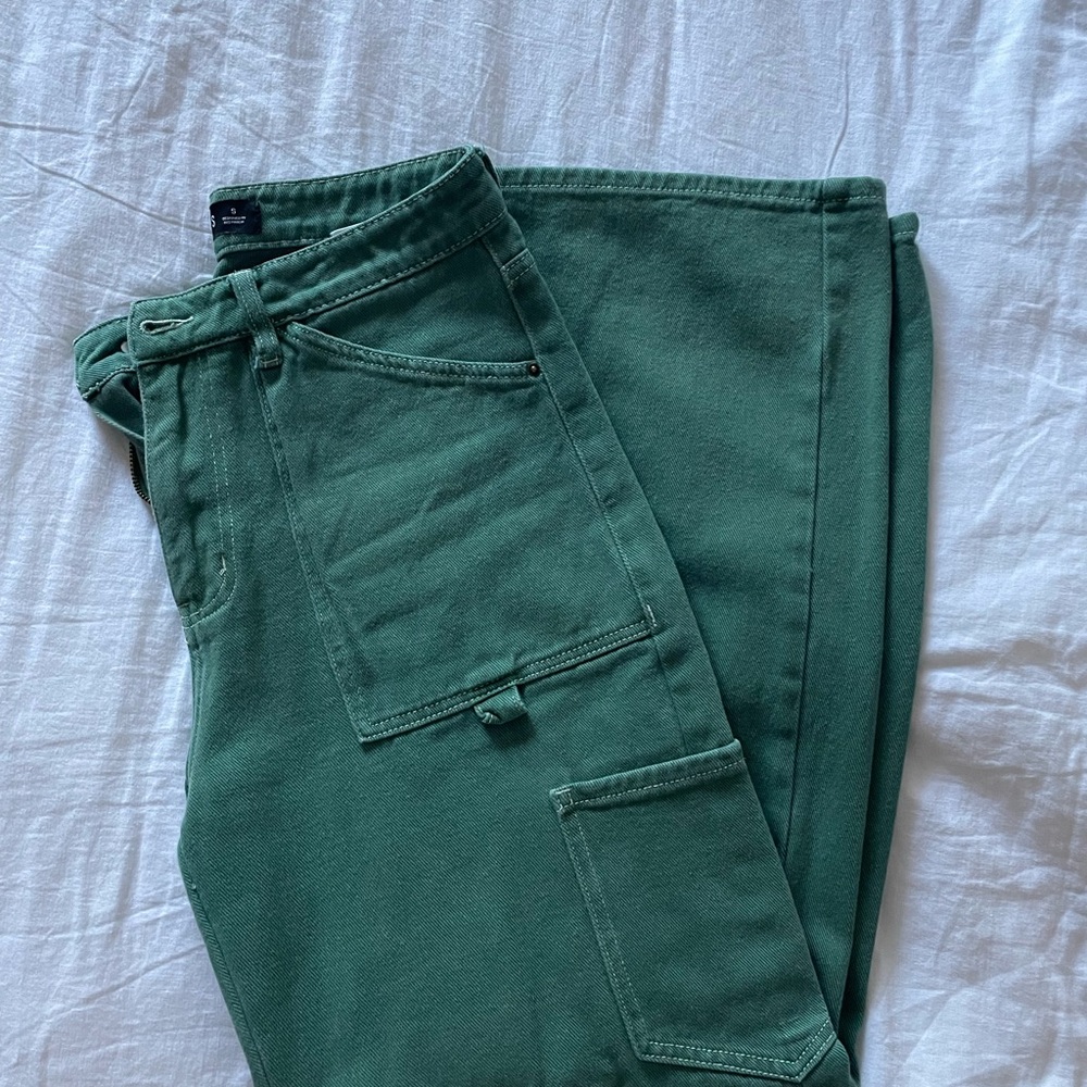 Lioness Green Denim Cargo Pants Size S